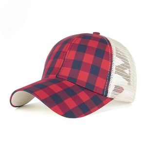 New! Red & Navy Criss Cross Ponytail Baseball Caps